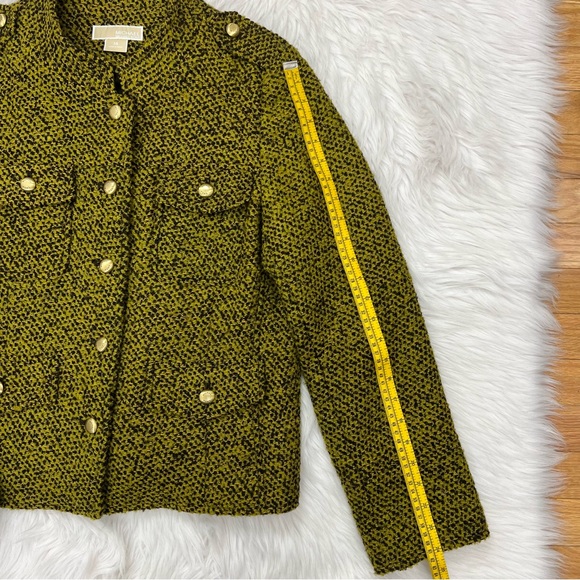 Michael Kors Military Tweed Jacket Mustard Color Gold Buttons - Picture 11 of 12